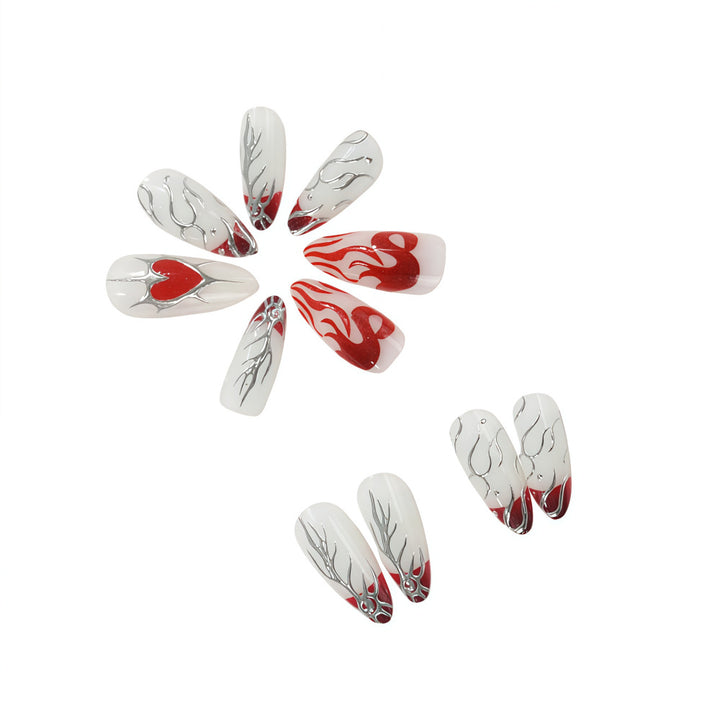 Stylish artificial nails with creative heart and flame designs Kalsten