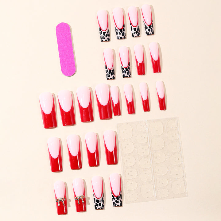 Stylish Acrylic Nail Extensions with Bow and Leopard Print Kalsten