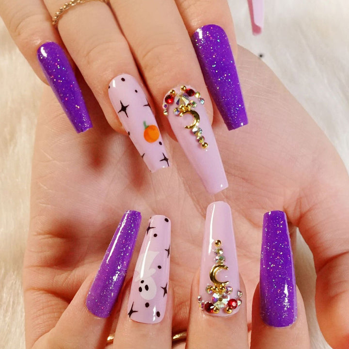 Artistic Stiletto Press-On Nails with Glitter and Decorative Accents Kalsten