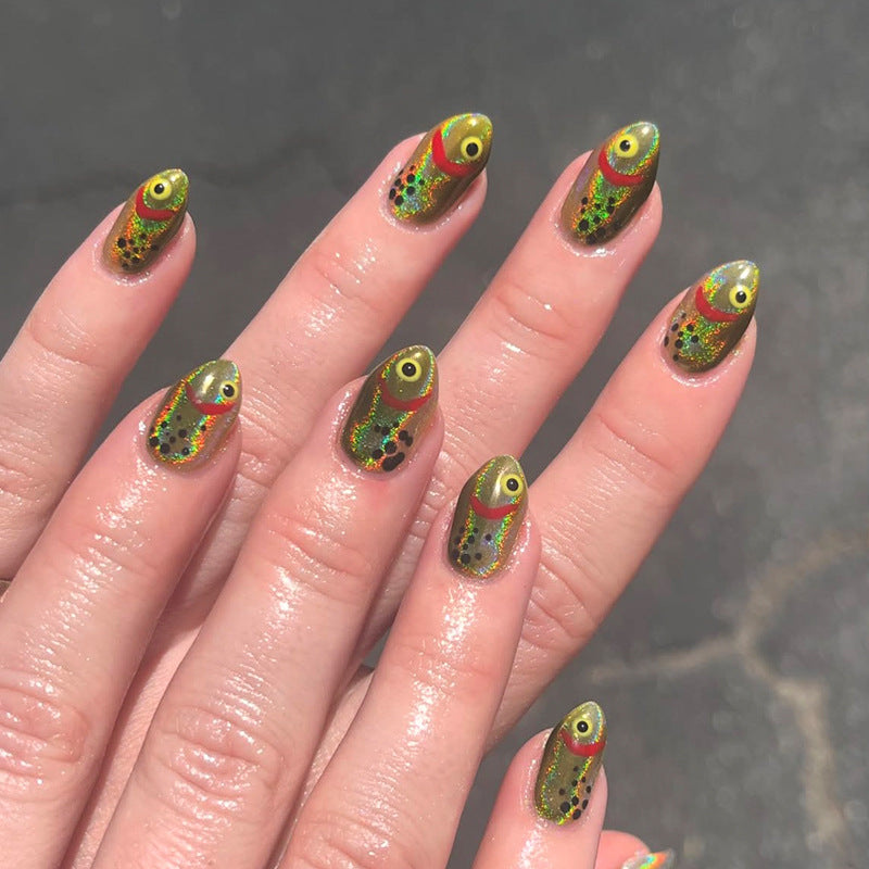 Nail art set with creative 3D eye and glitter accents Kalsten
