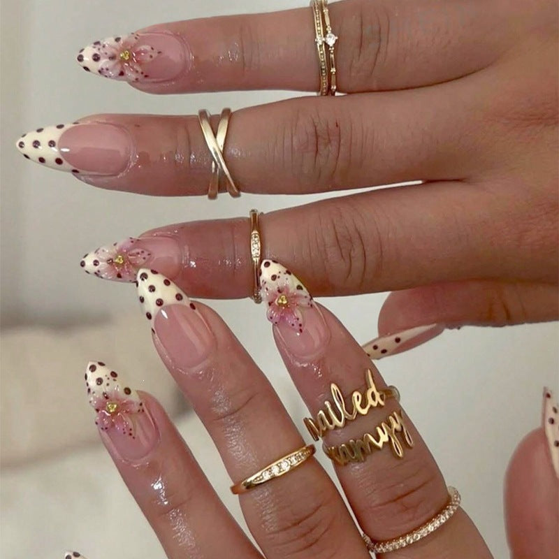Artificial Nail Set with Floral Design and Elegant Dots Kalsten