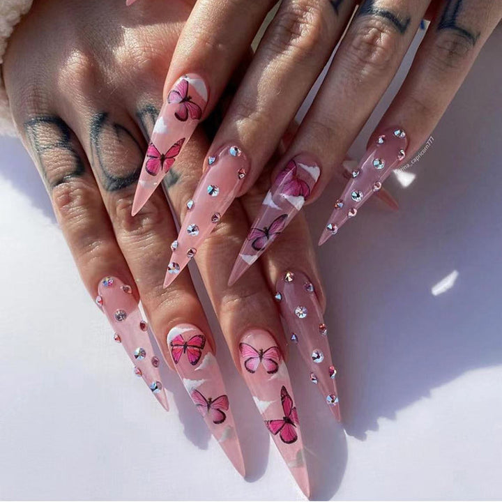 Decorative Stiletto Press-On Nail Art Set with Butterfly Design Kalsten