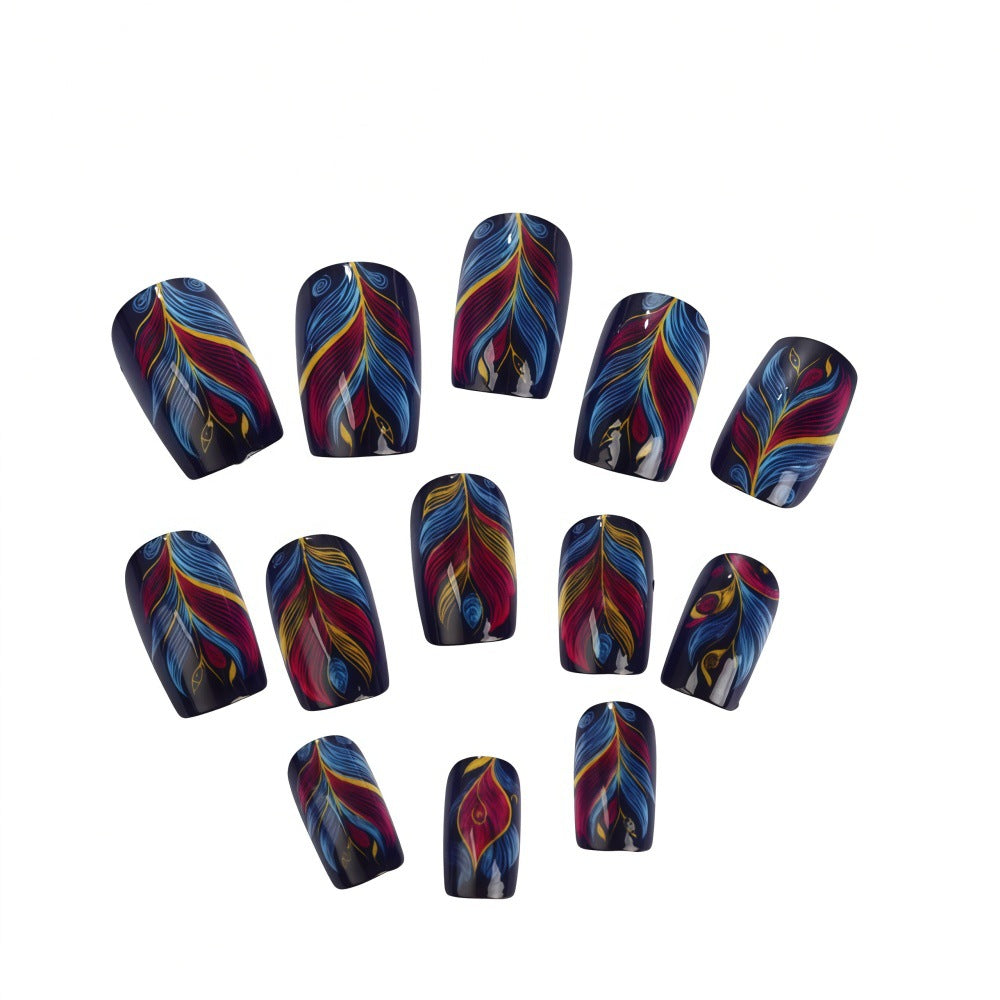 Artificial nails with colorful feather design Kalsten