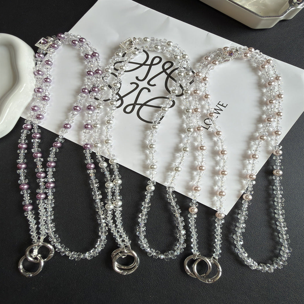Elegant Pearl and Crystal Eyewear Holder Kalsten