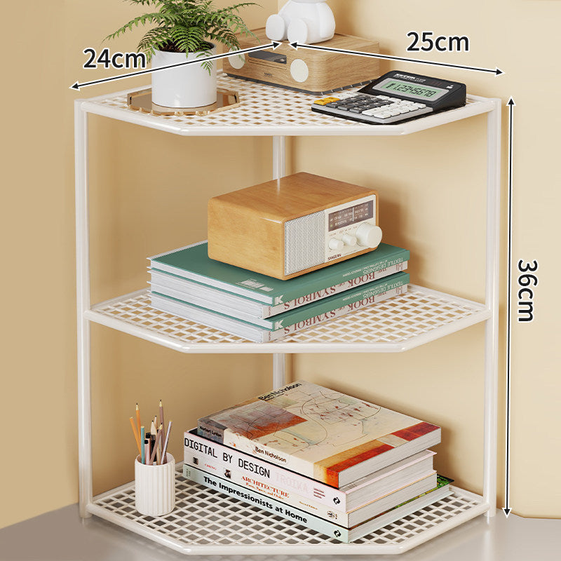 Triple-Tier Corner Metal Mesh Storage Shelf Unit for Bathroom Kitchen Living Room