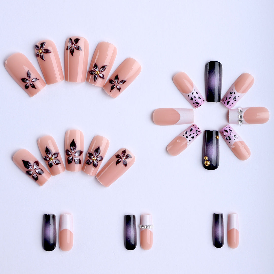 Artificial nails with luxurious 3D flower accents Kalsten