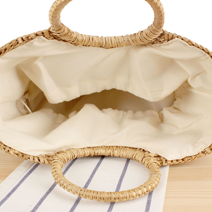 Braided bast shoulder bag with round wooden handles Kalsten