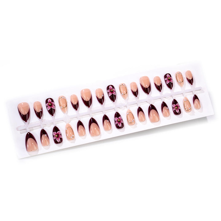Decorative Floral Press-On Nail Art Set with Elegant Embellishments Kalsten