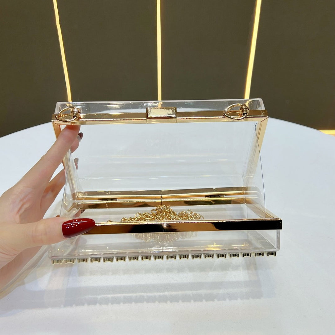 Crystal-Accented Clear Evening Clutch