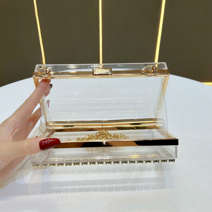 Crystal-Accented Clear Evening Clutch