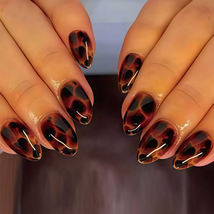 Glossy Stiletto Nail Tips with Leopard Print Design Kalsten