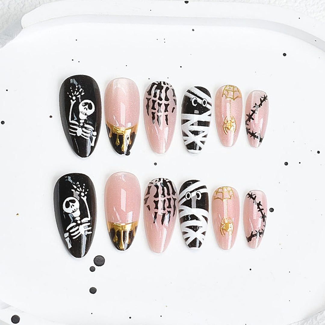 Artistic Press-On Nail Set with Cherry Blossom Design Kalsten