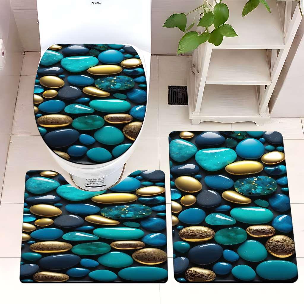 Decorative Rock and Butterfly Bathroom Mat Set Kalsten