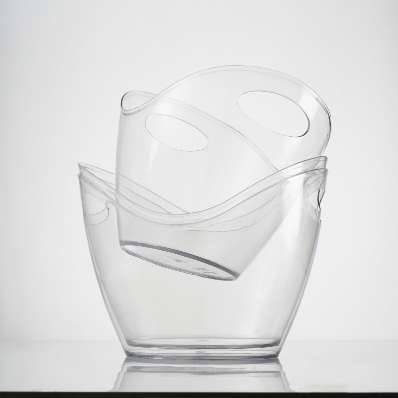 Acrylic ice bucket with handle indentations for bottles
