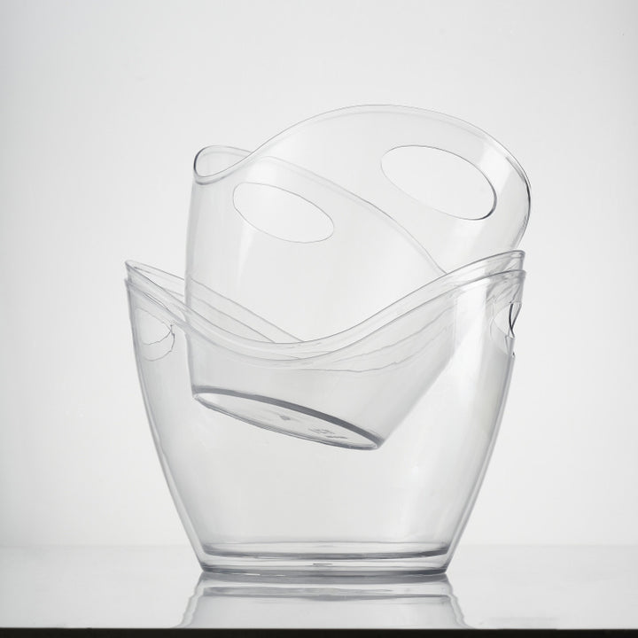 Acrylic ice bucket with handle indentations for bottles