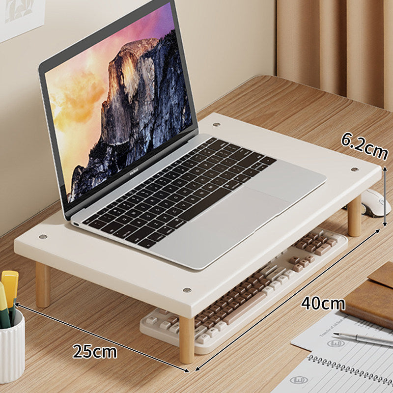 Compact Desktop Laptop and Monitor Riser with Under-Keyboard Storage and Wood Legs