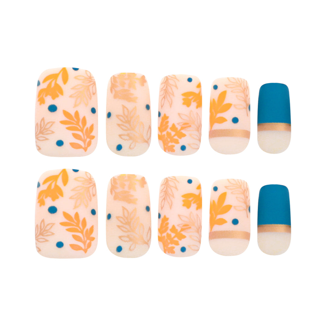 Artistic nail design with floral and golden accent Kalsten