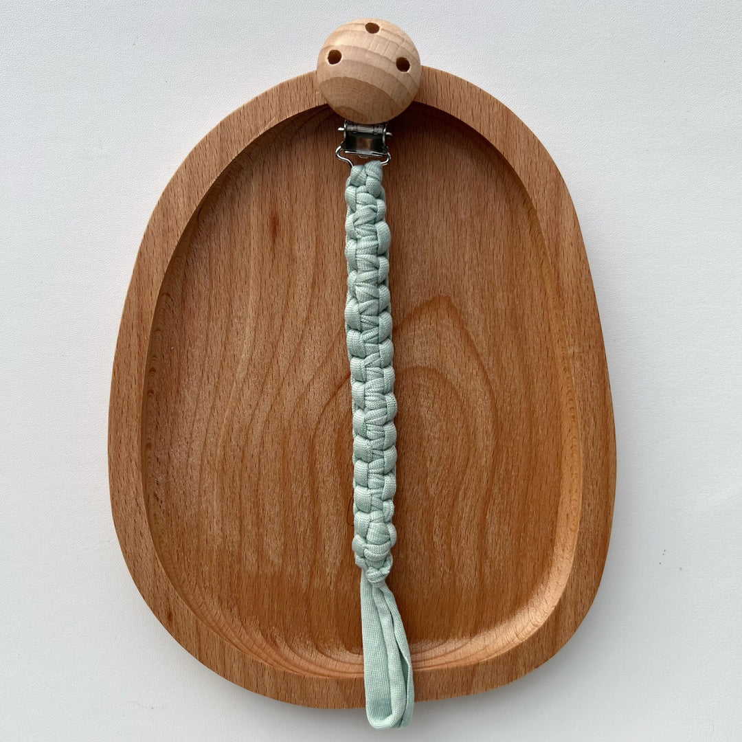 Braided Cotton Pacifier Clip with Wooden Safety Clip