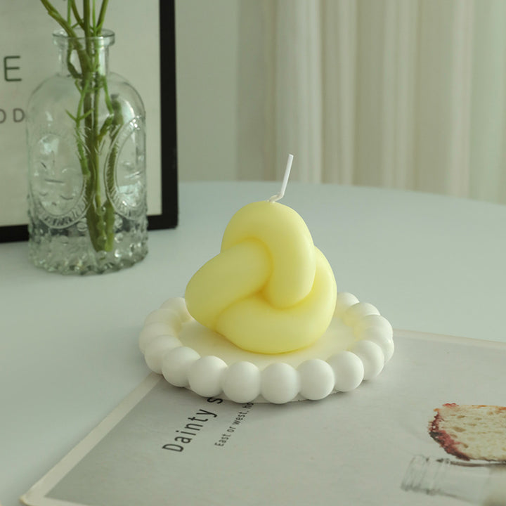 Hand-Poured Sculptural Knot Candle with Beaded Ceramic Tray