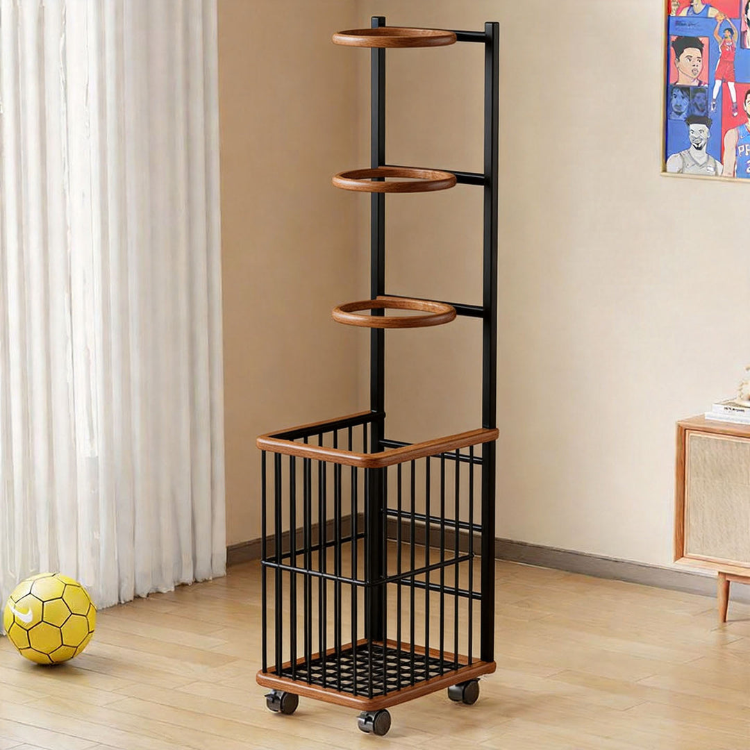 Tall Rolling Sports Equipment Organizer Cart with Vertical Ball Cradles and Bat & Racket Storage