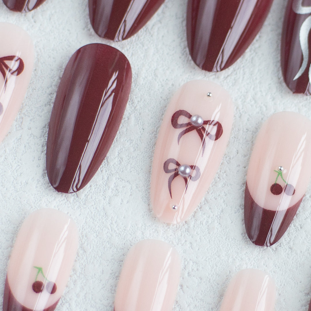 Elegant Bow and Cherry Design Nail Art Kit