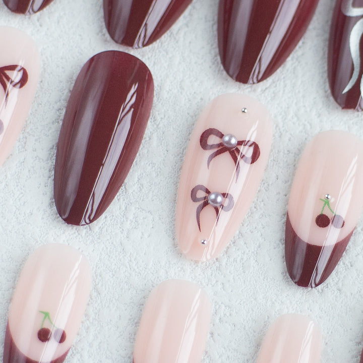 Elegant Bow and Cherry Design Nail Art Kit