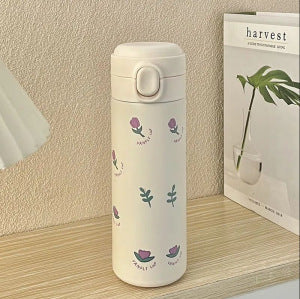 Women's Insulated Drinking Bottle with Secure Screw Cap and Elegant Flower Design Kalsten