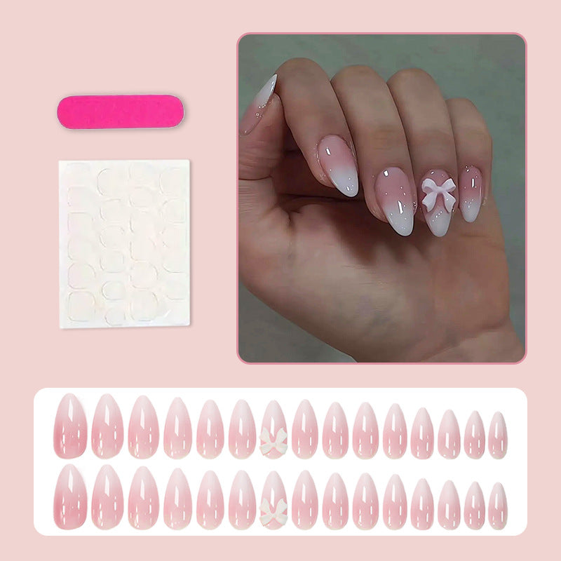 Acrylic Nail Set with Elegant Bows and Glamorous Accent Kalsten