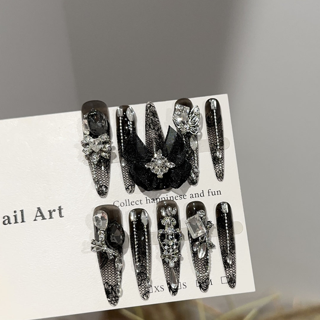 Elegant Lace Embellished Press-On Nails