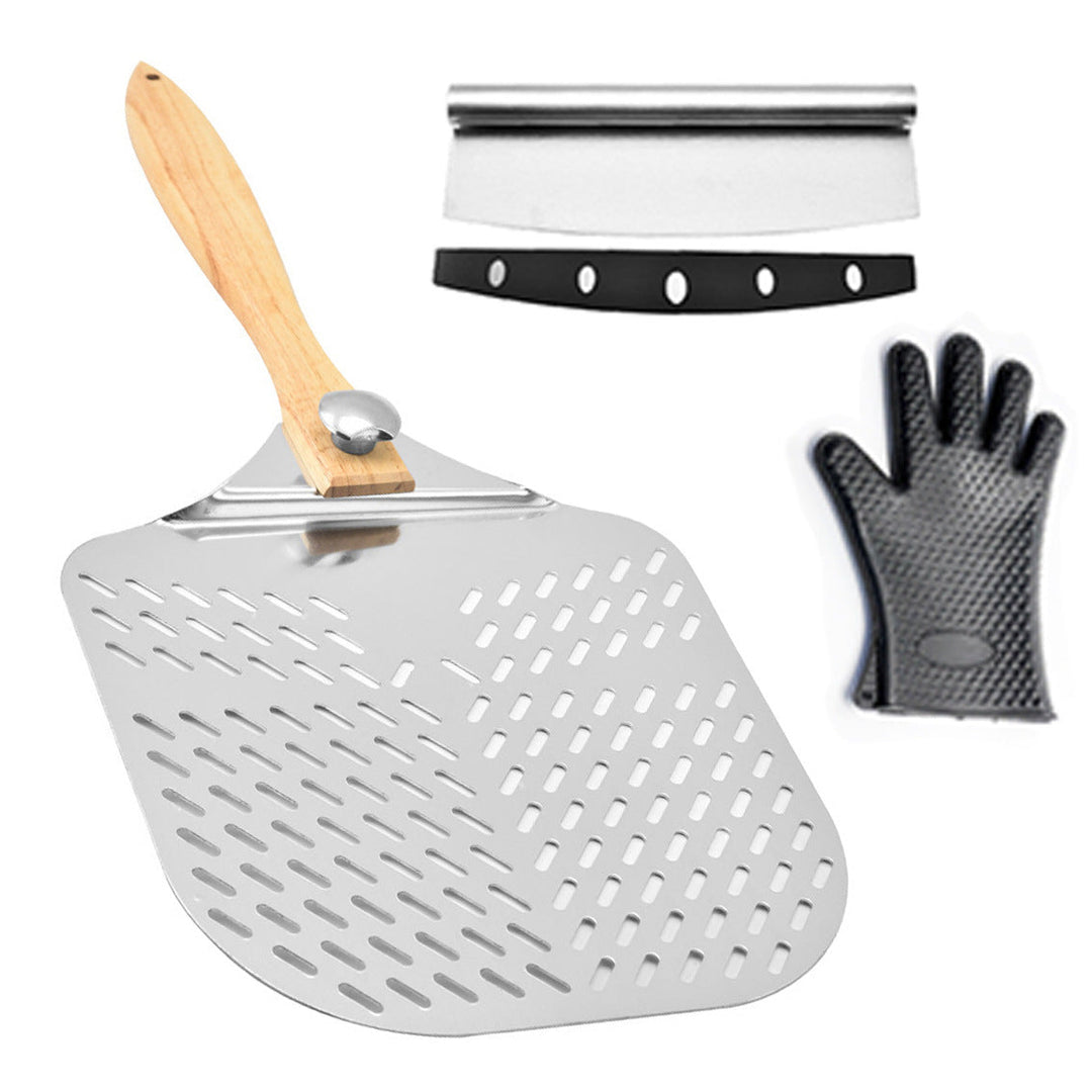 large stainless steel pizza peel with wooden handle Kalsten