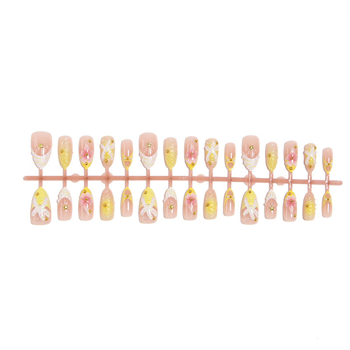 Artificial nails with floral glitter pattern Kalsten