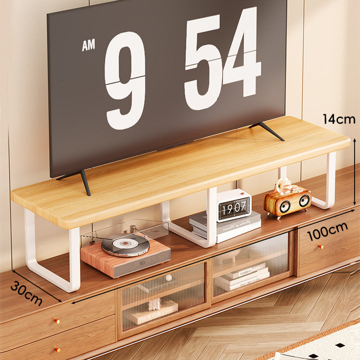 Wide Wooden TV Stand Riser with Metal U-Leg Elevating Shelf