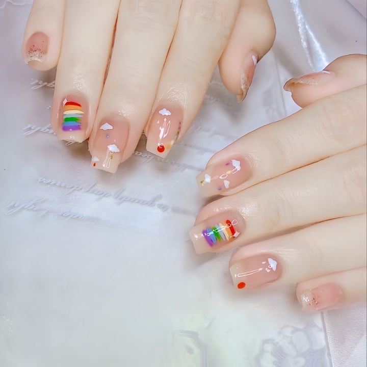 Creative Nail Art Set with Rainbow and Cloud Designs Kalsten