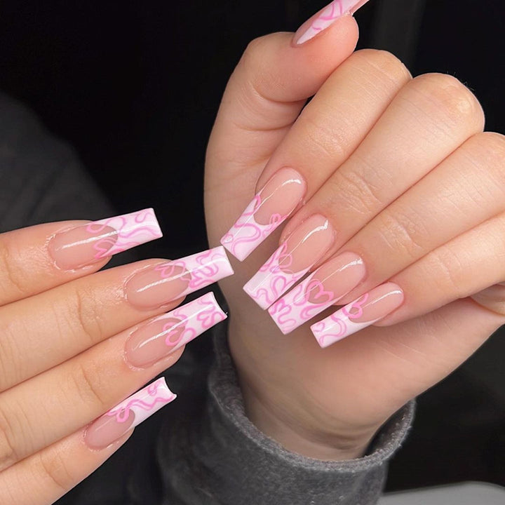 Artistic Long Press-On Nails with Heart Design Kalsten