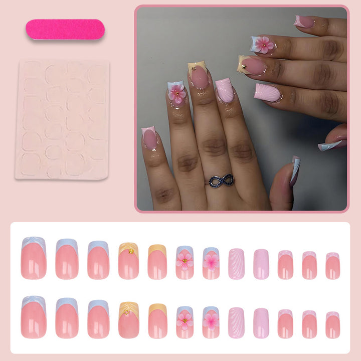 Acrylic nail set with elegant flower motifs and colorful designs Kalsten