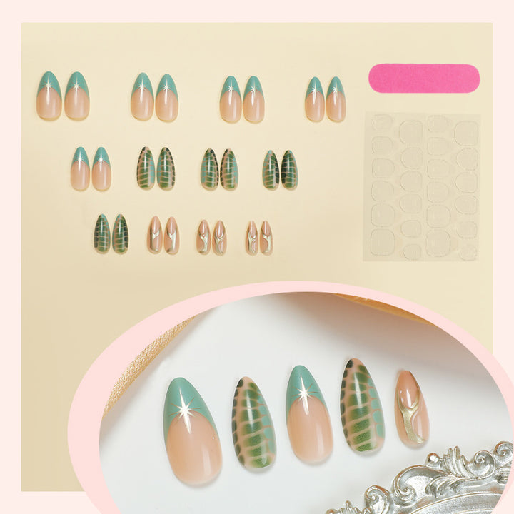 Artificial nail set with creative leaf design and elegant glitter accents Kalsten