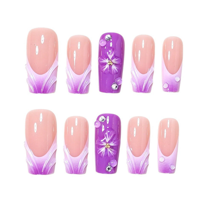 Decorative Long Press-On Nail Art Set with Floral Accents Kalsten