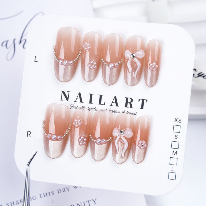 Decorative Press-On Nail Set with Elegant Floral and Gemstone Accents Kalsten