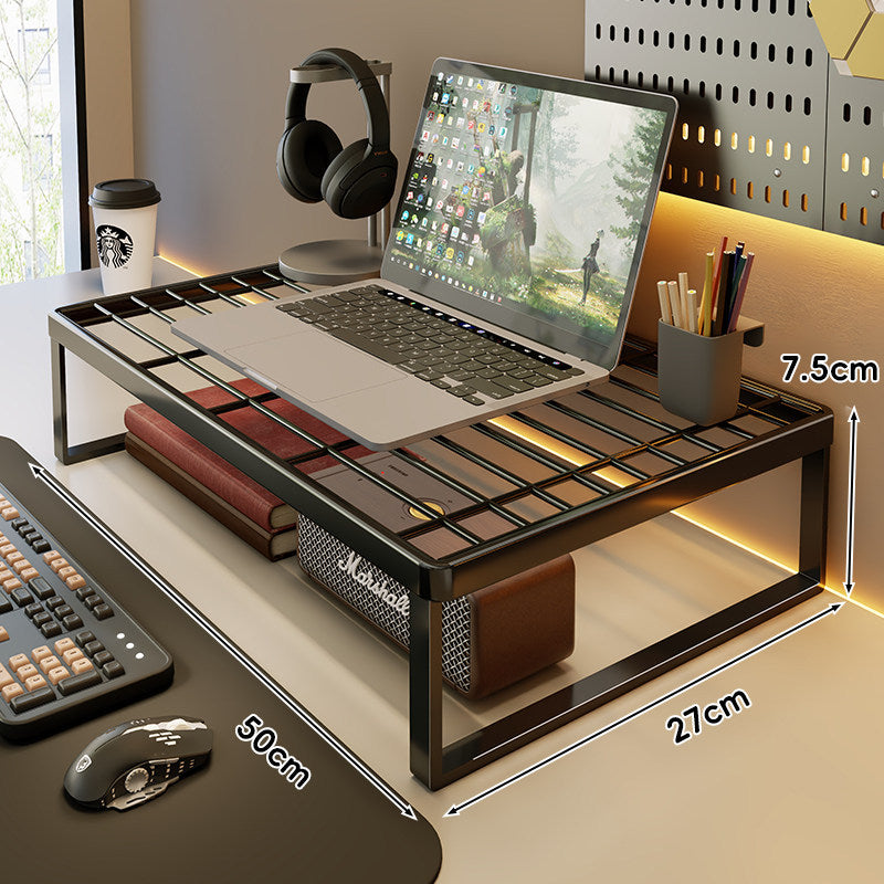 Ventilated Metal Grid Laptop & Monitor Riser with Under-Storage Shelf