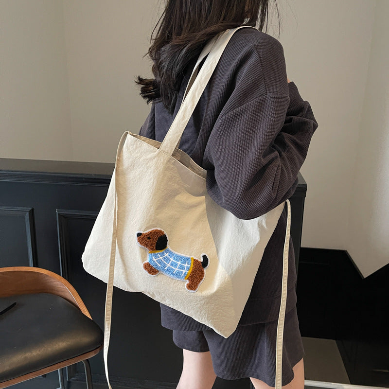 Cute Cartoon Dog-Themed Canvas Tote Bag