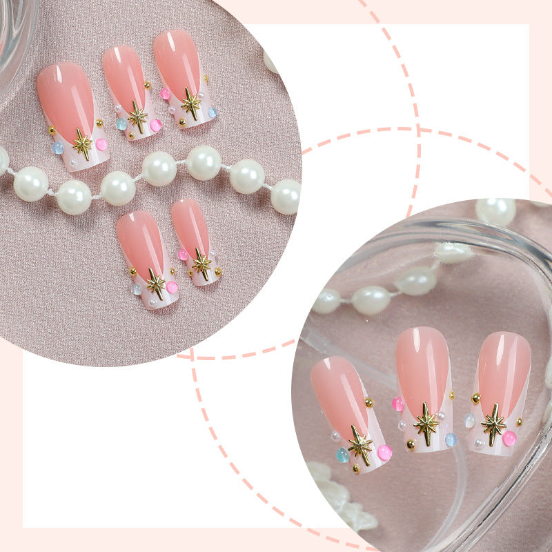 Elegant artificial nail set with floral design and rhinestone accents Kalsten