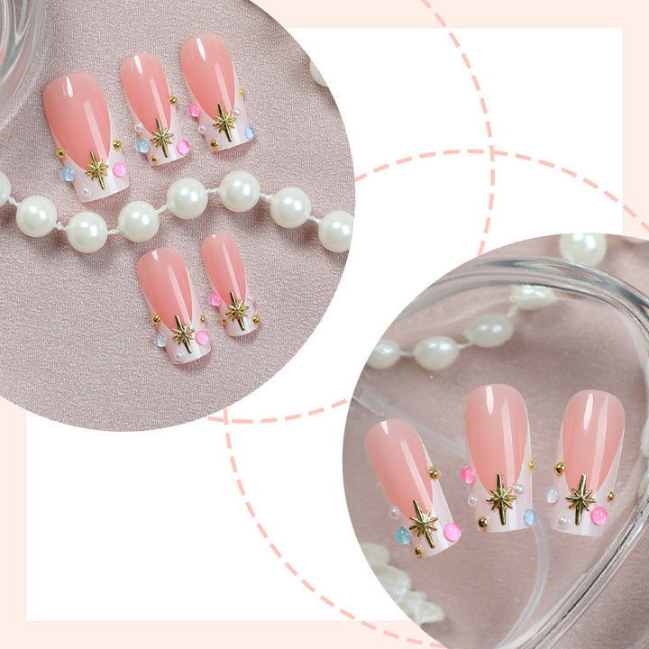 Elegant artificial nail set with floral design and rhinestone accents Kalsten