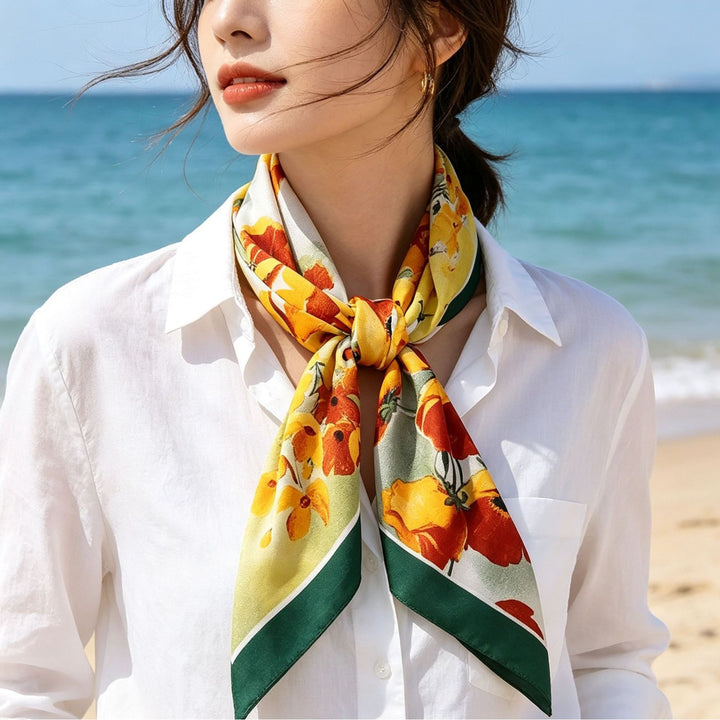 Women's silk scarf in elegant botanical design Kalsten