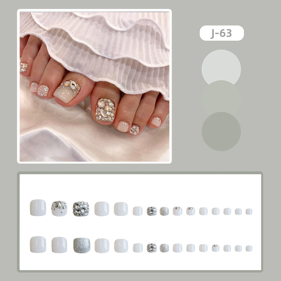 Decorative Rhinestone-Embellished Press-On Toenail Set