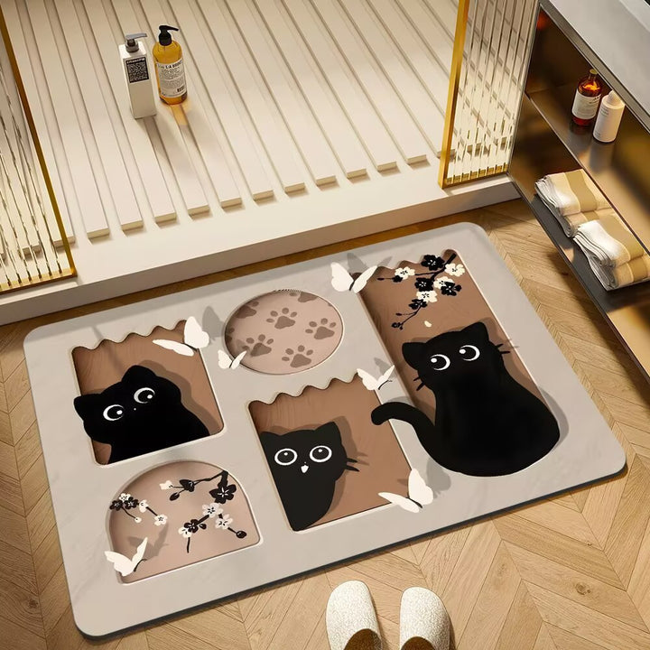 Cartoon Cat-Themed Bath Mat