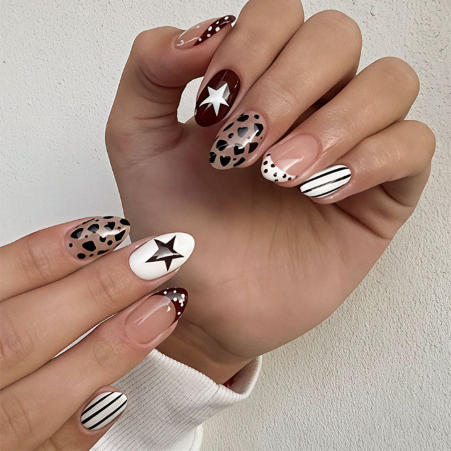 Artistic Press-On Nail Set with Diverse Patterns