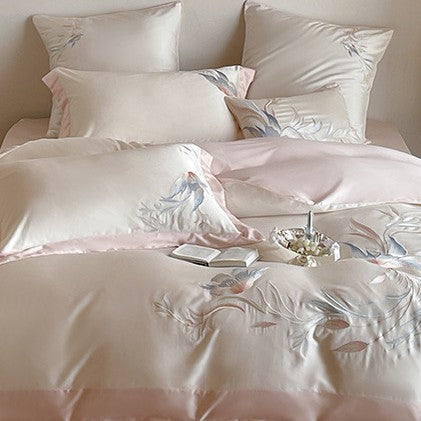 Luxurious embroidered satin bedding set with silky soft finish