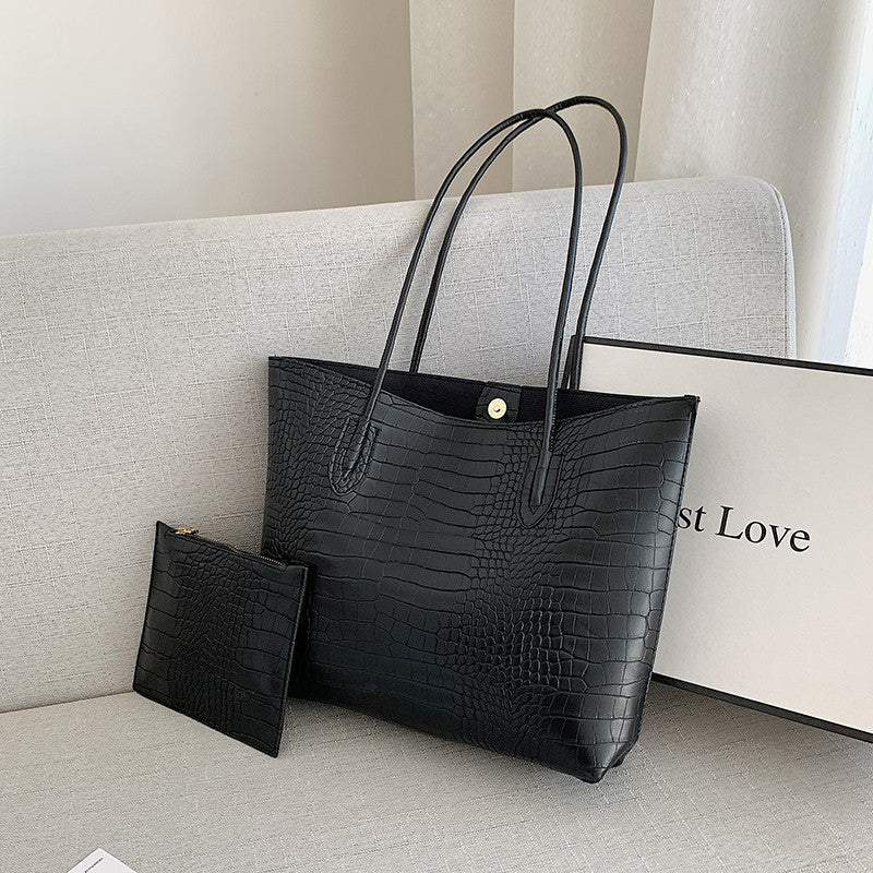 Crocodile-Embossed Tote Bag with Detachable Clutch Kalsten