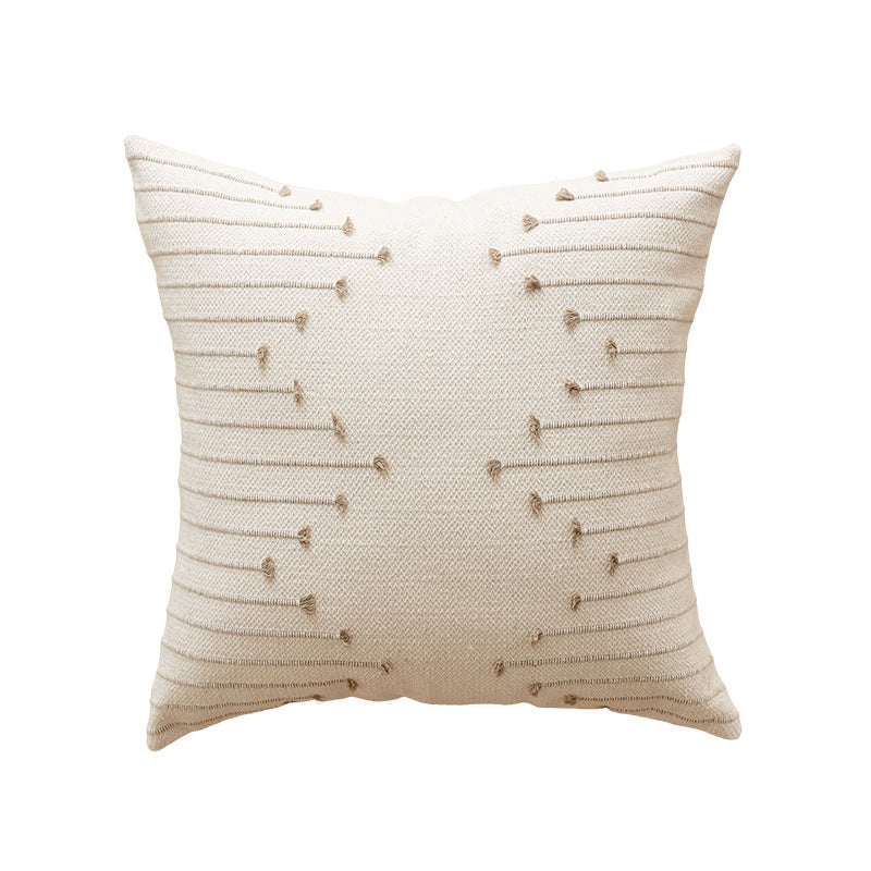 Handwoven Cotton Square Throw Pillow Cover with Tufted Linear Embroidery and Hidden Zipper