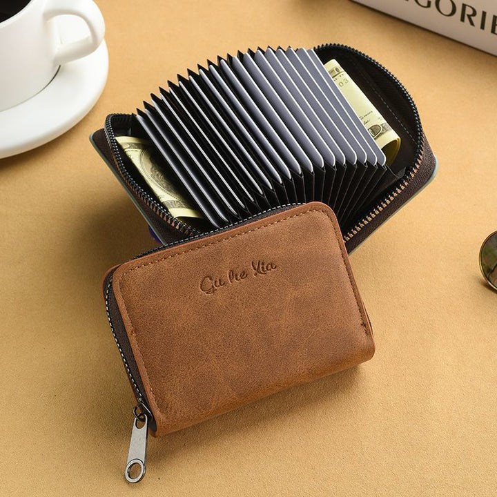 Compact Zippered Genuine Leather Wallet
